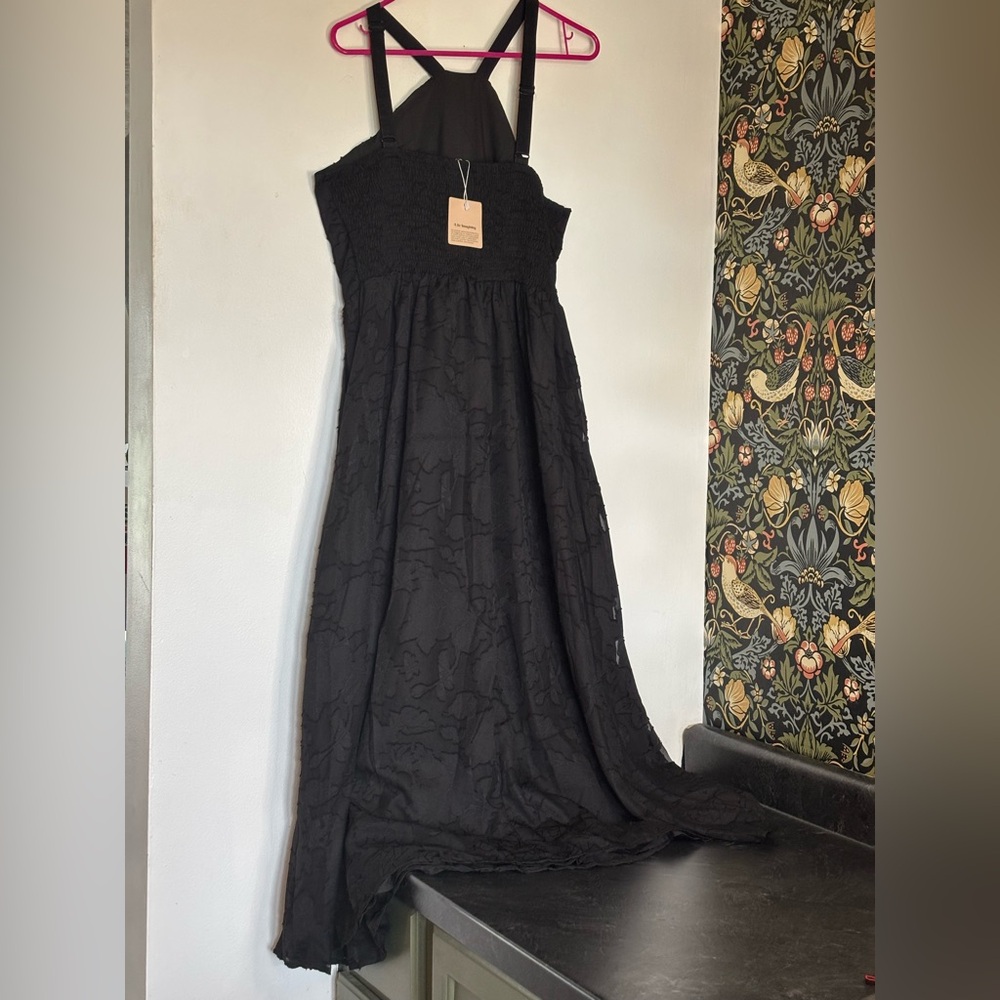 BloomChic Black Smocked halter maxi dress Sz 10 NEW adjustable straps